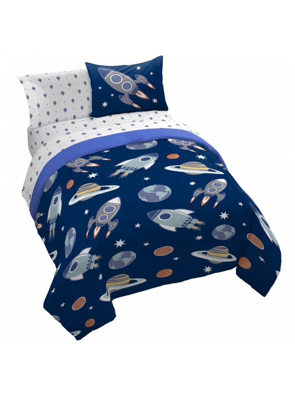 Organic Cotton Rocket Kids Queen Duvet Cover and Sheets